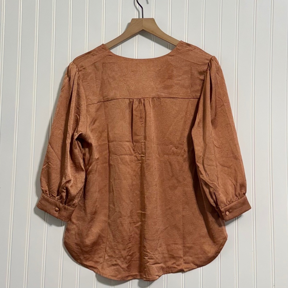 NWT Pleione Size M Rust Textured Blouse V-Neck Boho 70s Festival Western Peasant - Picture 3 of 9